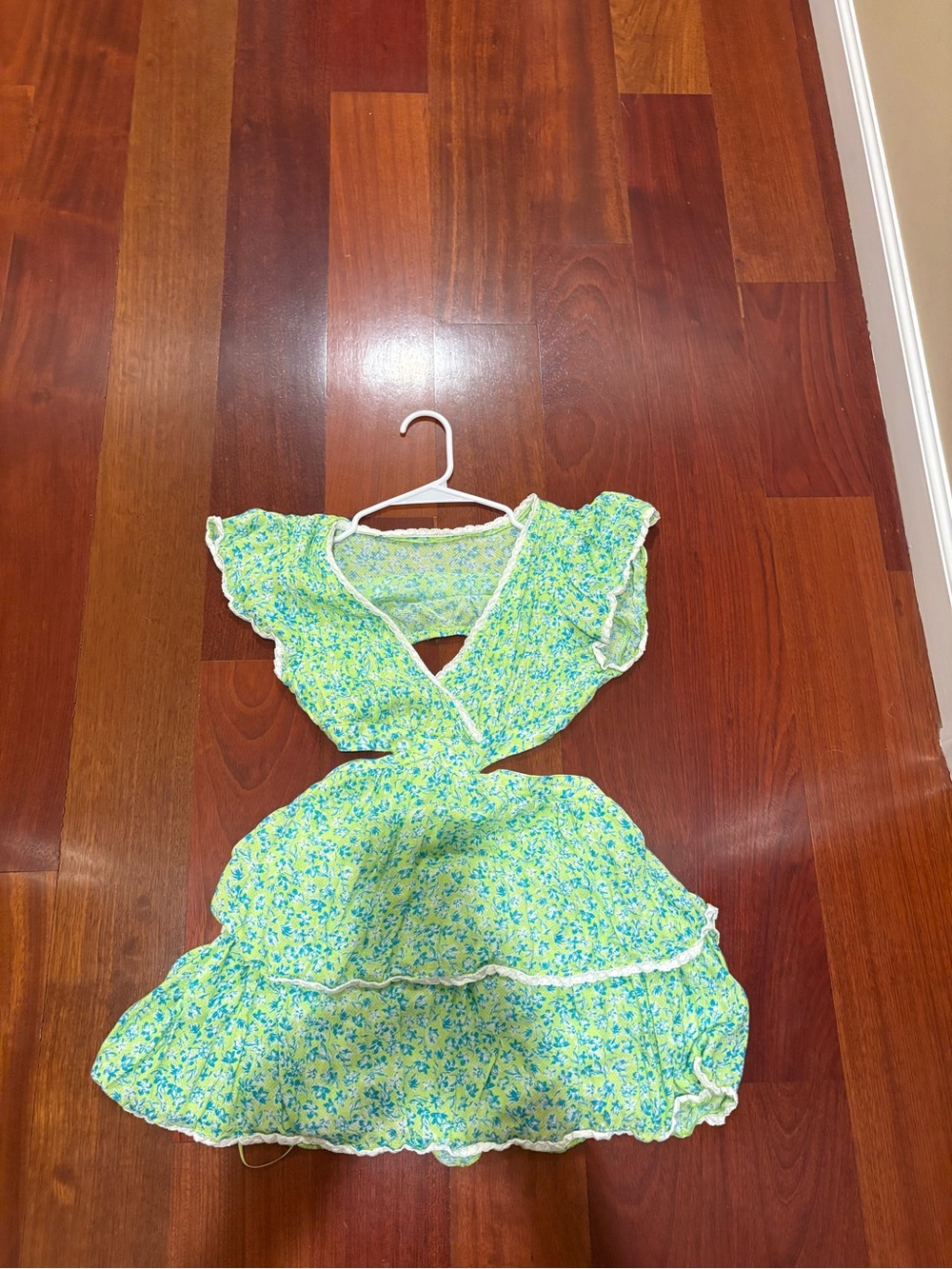 Floral Cutout Mini Dress in Lime Green